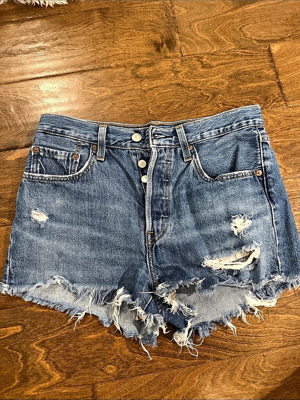Levi's 501 Distressed Denim Jean Shorts Blue Waist 26